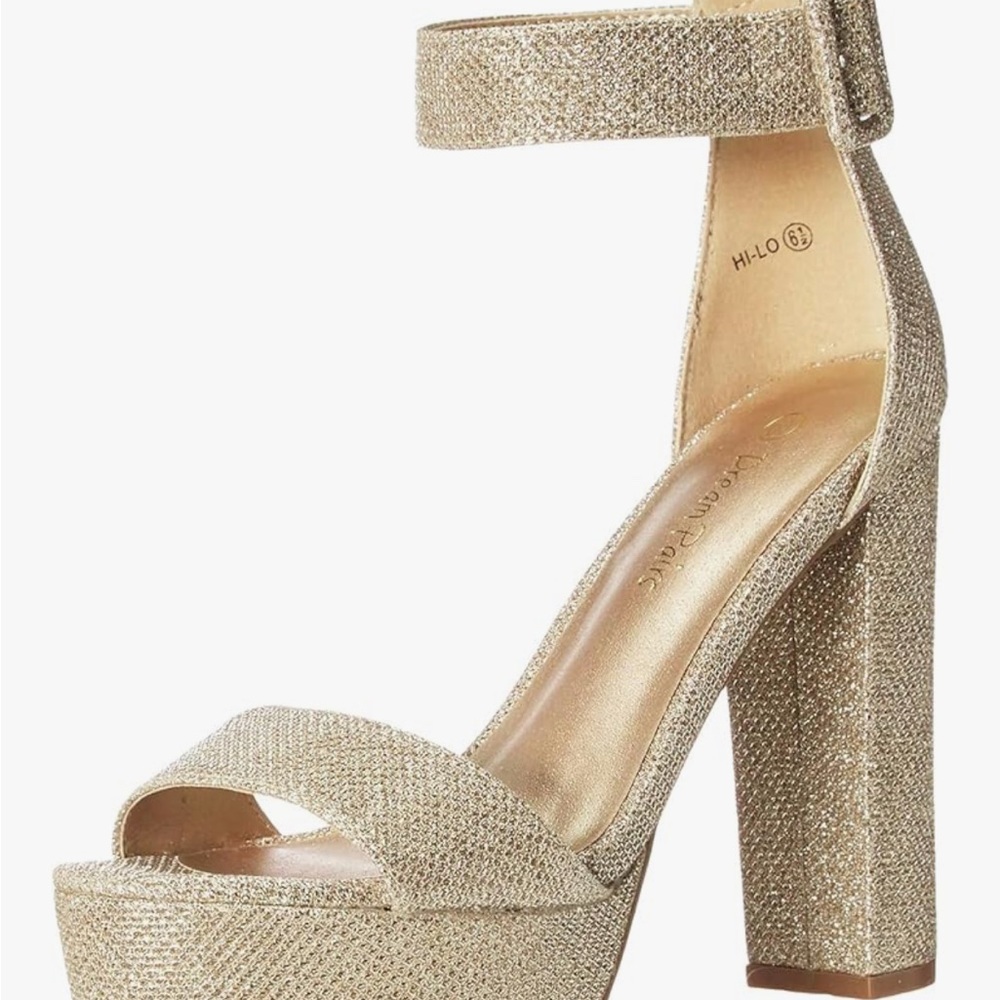 Dream Pairs Glittering Gold Block Heels